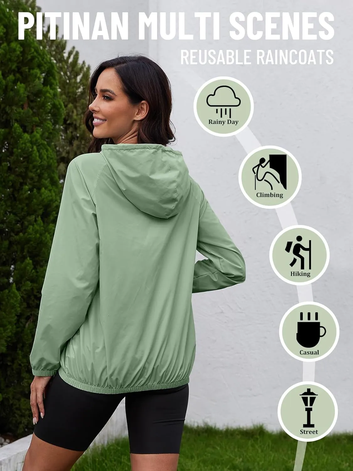 PITINAN Rain Jacket for Women Lightweight Waterproof Windbreaker Jacket Hooded Outdoor Raincoat with Pockets S-XXL