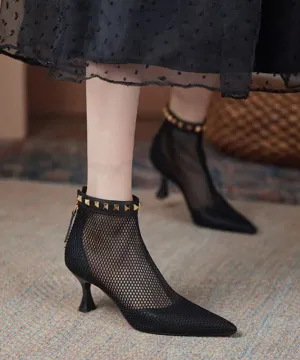 Pointed Splicing Mesh Black Toe Rivet Breathable Boots