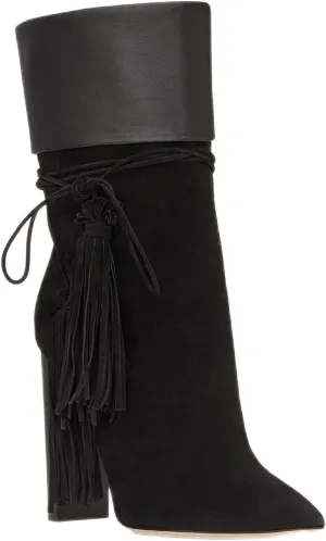Pointed Toe Ankle Boots Fashion Suede Booties Classic Slip-on Shoes Solid Color Tassel High Heels Thick Heels Casual Western Party Booties Comfortable Walking Short Boots