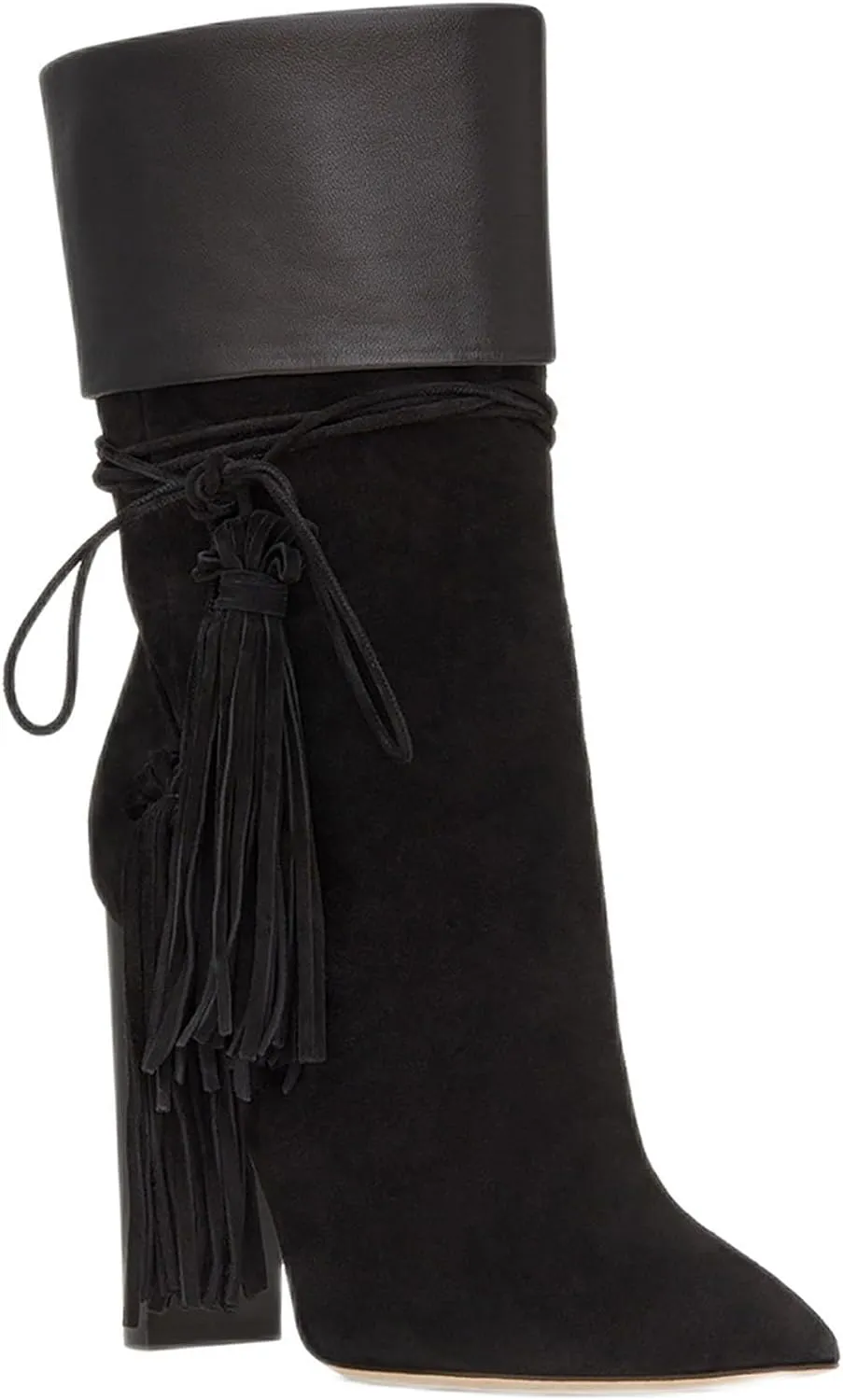 Pointed Toe Ankle Boots Fashion Suede Booties Classic Slip-on Shoes Solid Color Tassel High Heels Thick Heels Casual Western Party Booties Comfortable Walking Short Boots