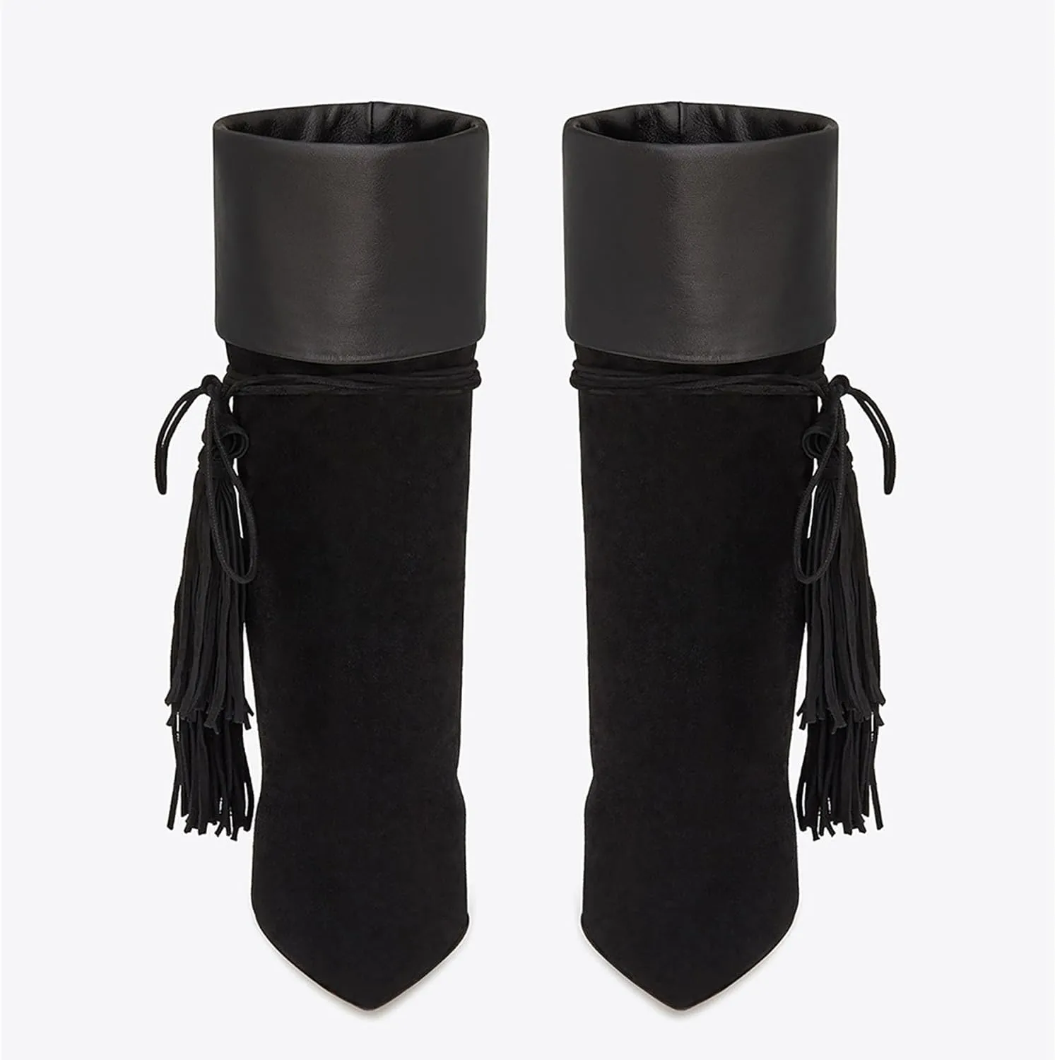 Pointed Toe Ankle Boots Fashion Suede Booties Classic Slip-on Shoes Solid Color Tassel High Heels Thick Heels Casual Western Party Booties Comfortable Walking Short Boots