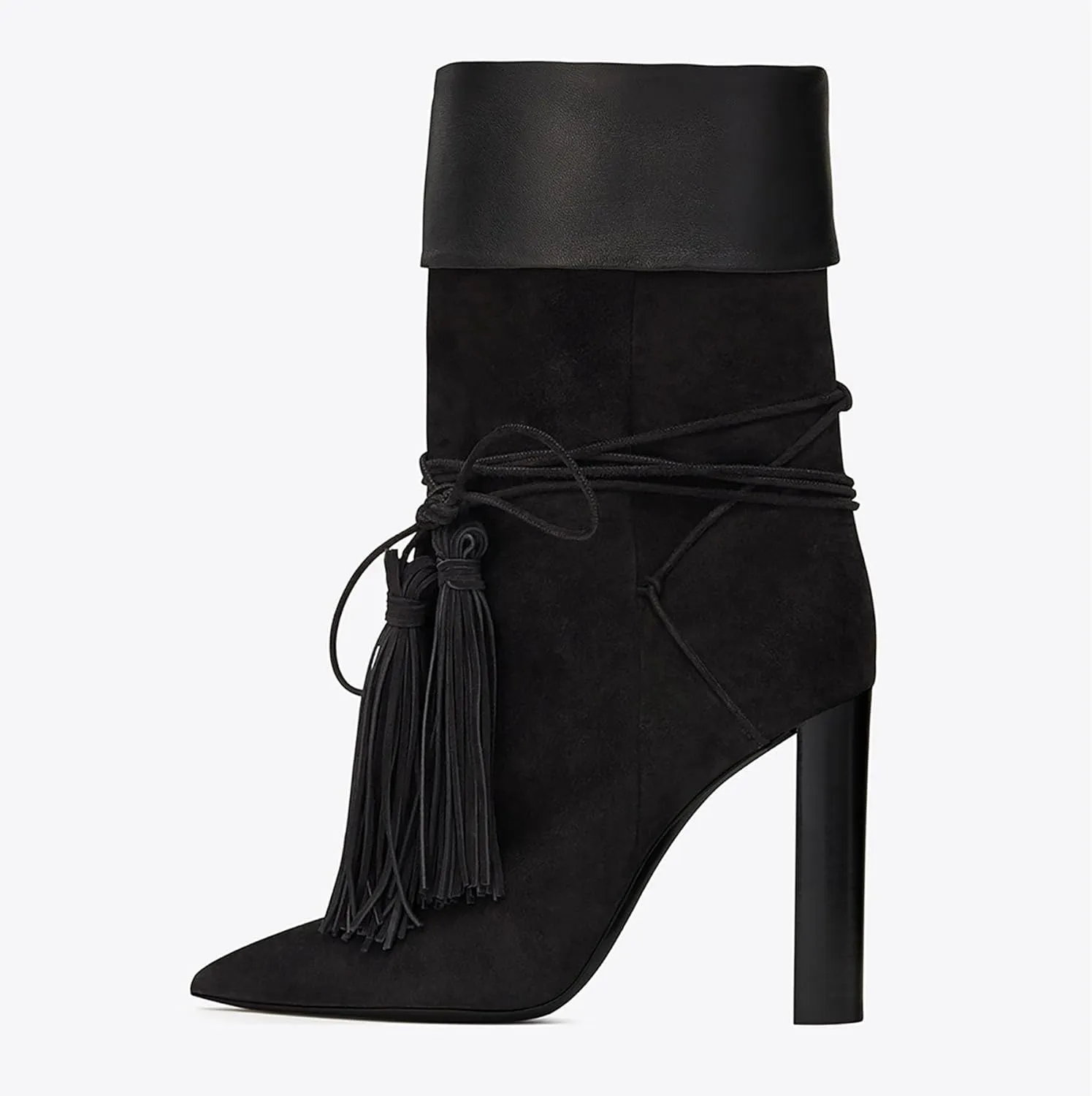 Pointed Toe Ankle Boots Fashion Suede Booties Classic Slip-on Shoes Solid Color Tassel High Heels Thick Heels Casual Western Party Booties Comfortable Walking Short Boots