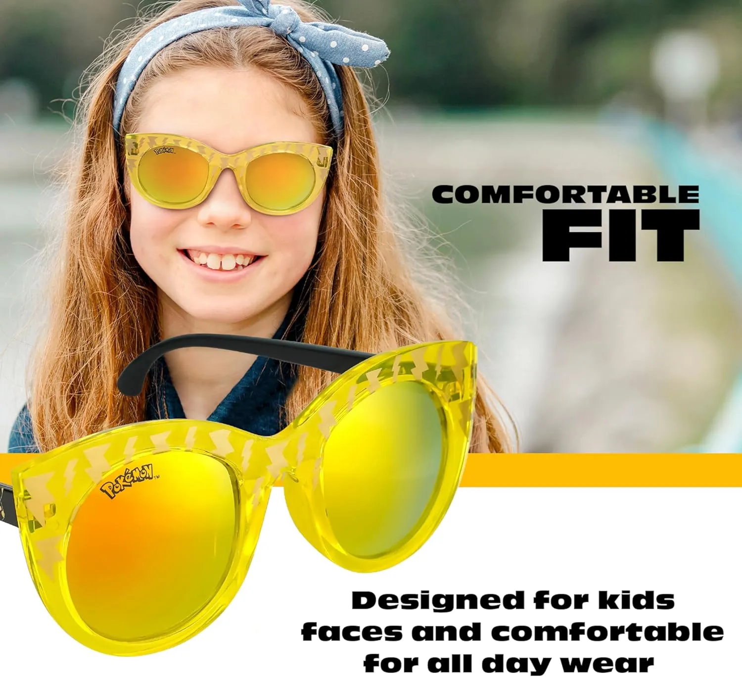 Pokemon Pikachu Sunglasses - Stylish, Comfortable & Durable UV-Protection with Soft Carrying Case - Officially Licensed