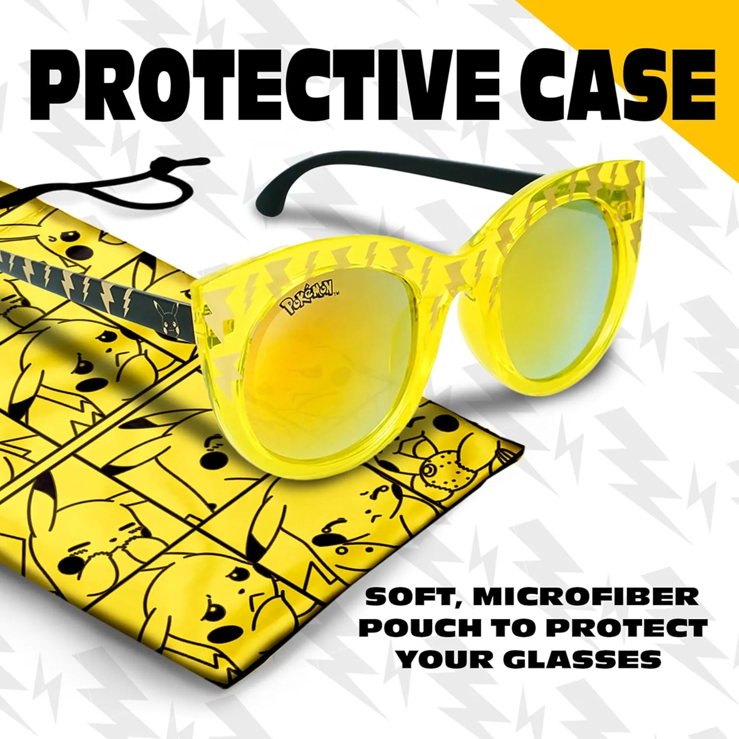 Pokemon Pikachu Sunglasses - Stylish, Comfortable & Durable UV-Protection with Soft Carrying Case - Officially Licensed