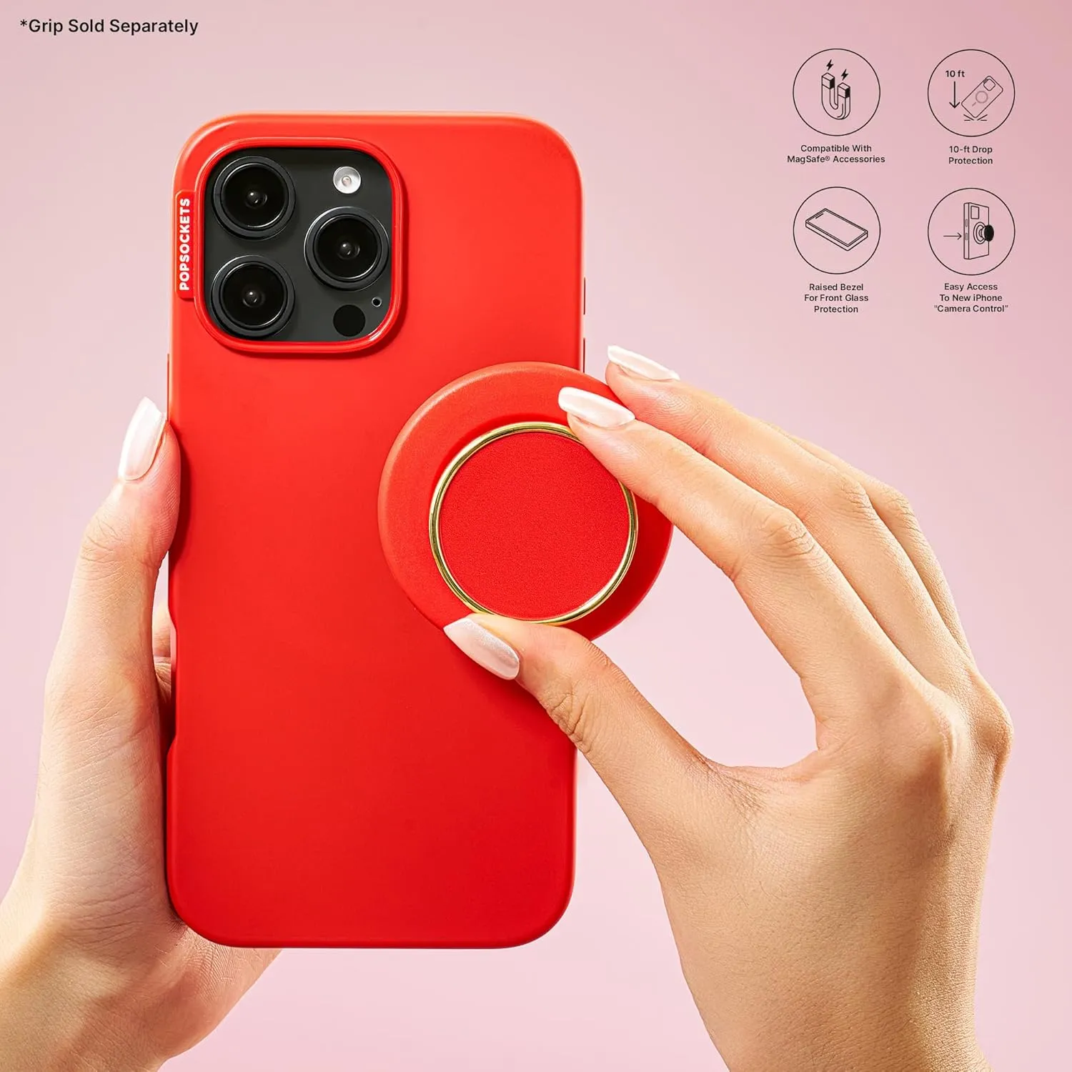 PopSockets iPhone 16 Case Compatible with MagSafe, Phone Case for iPhone 16, Wireless Charging Compatible - Rosso