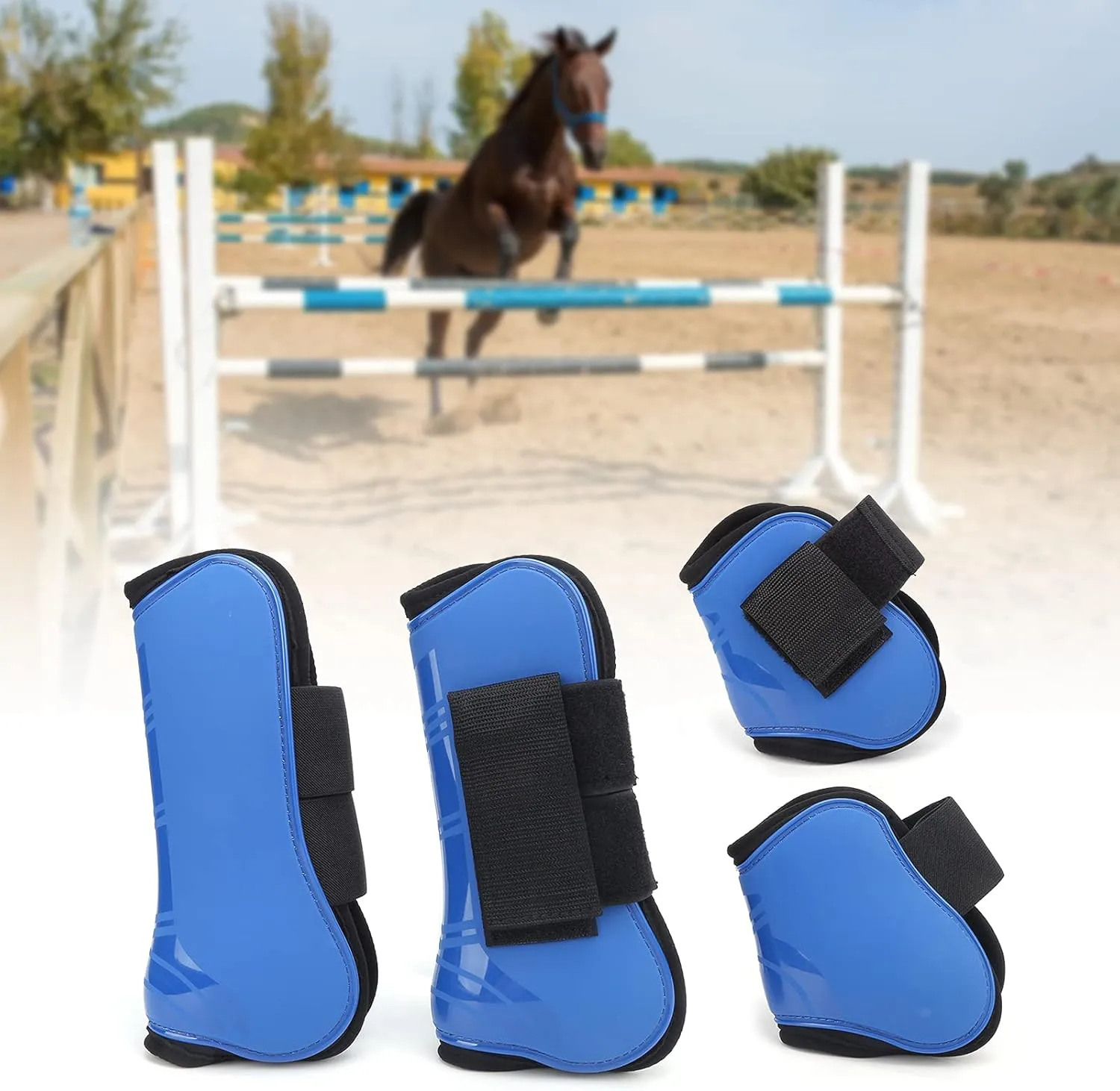Premium Horse Tendon Boots, Horse Support Boots, Horse Leg Guard, Set of 4 PU Shell Tendon Fetlock Brace Guard Boots for Riding Shock Absorbing Maximum Protection