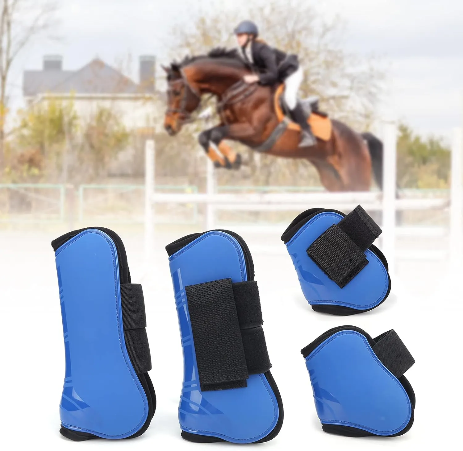 Premium Horse Tendon Boots, Horse Support Boots, Horse Leg Guard, Set of 4 PU Shell Tendon Fetlock Brace Guard Boots for Riding Shock Absorbing Maximum Protection