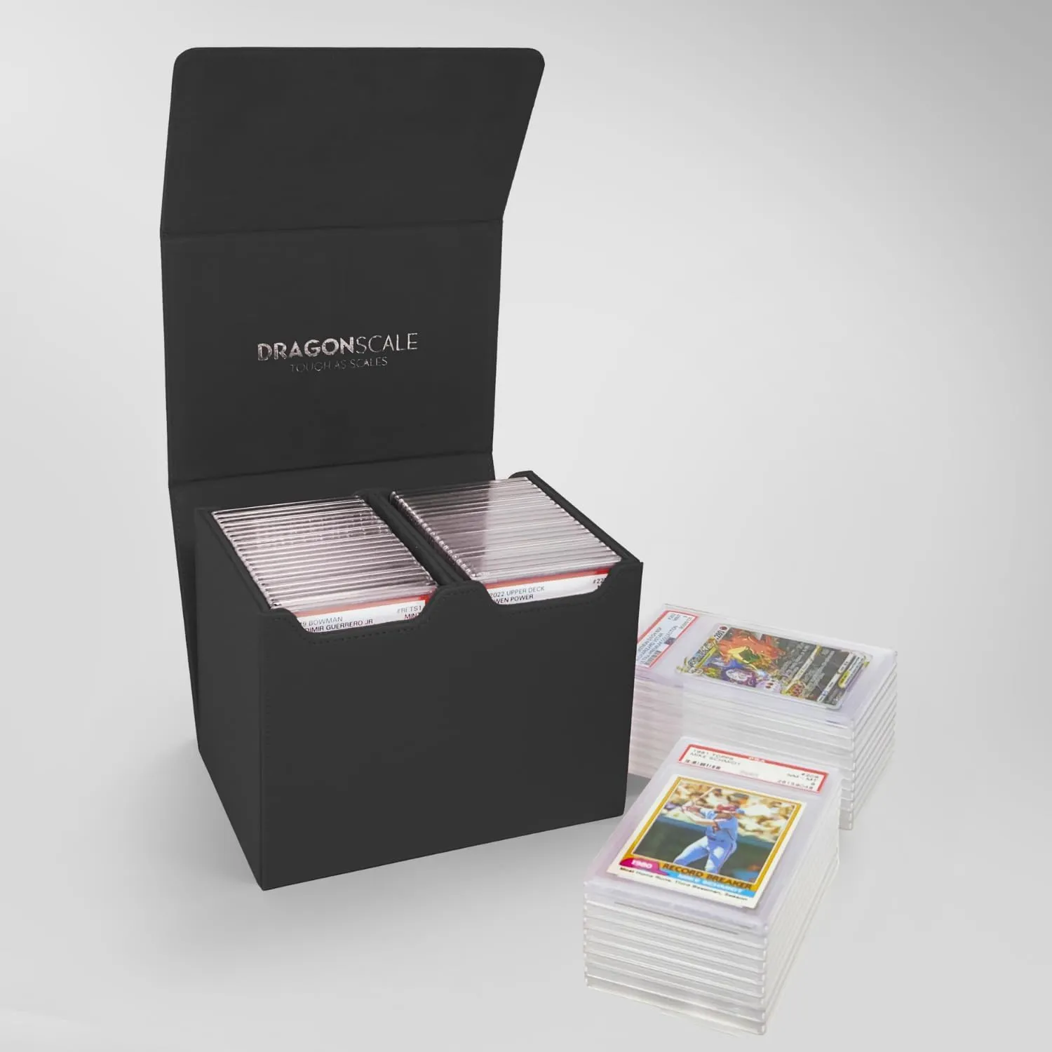 Premium Leather Slab Case | X2R Ultimate | Durable & Waterproof Leather Slab Case for Graded Sports & Trading Cards | PSA BGS CGC | Assorted Storage & Collectors Case (2-Row Black)