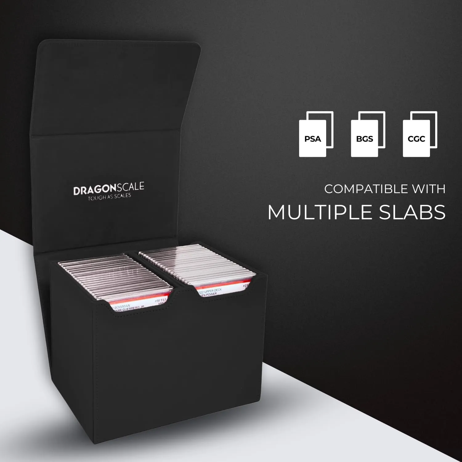 Premium Leather Slab Case | X2R Ultimate | Durable & Waterproof Leather Slab Case for Graded Sports & Trading Cards | PSA BGS CGC | Assorted Storage & Collectors Case (2-Row Black)