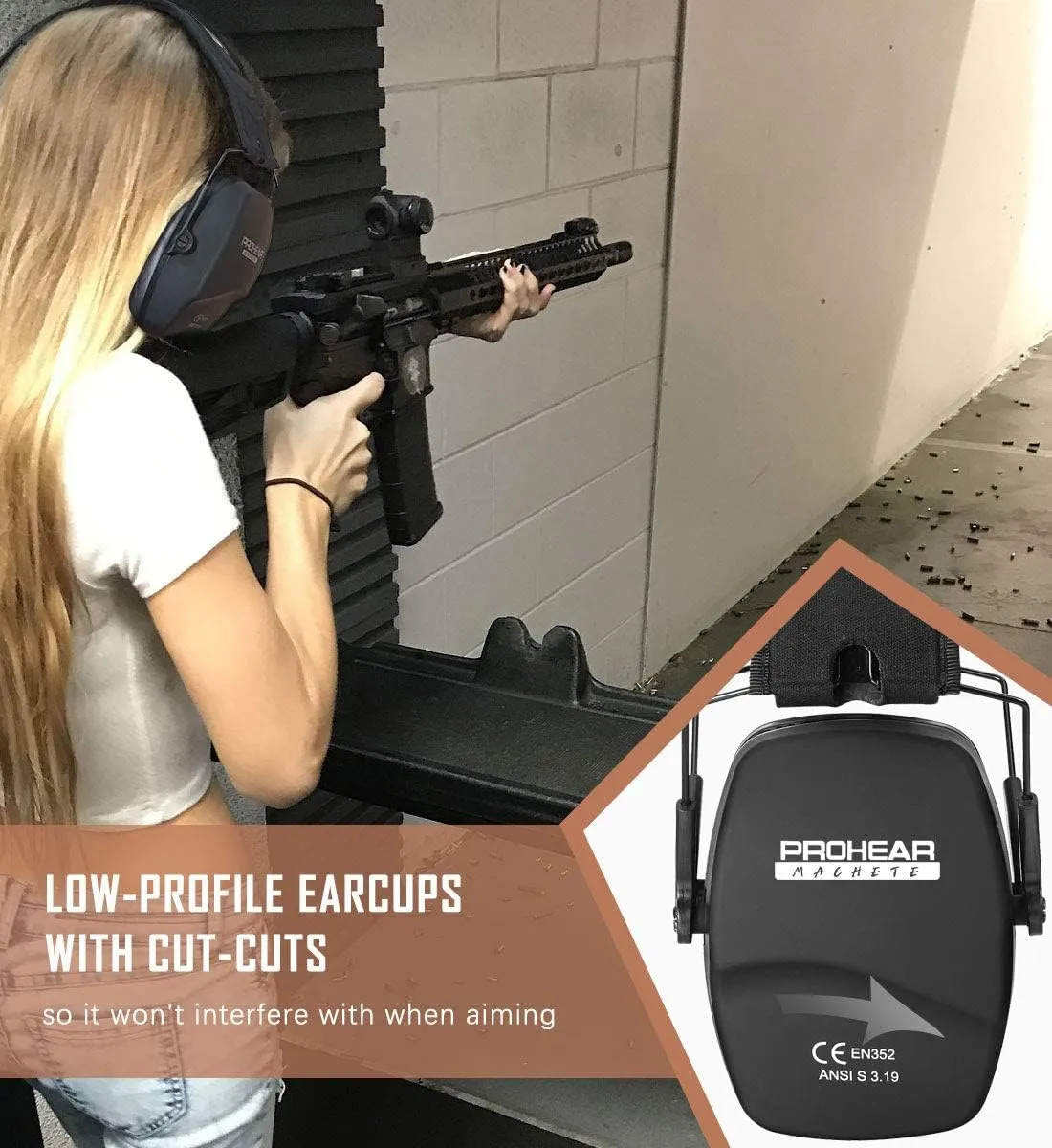 PROHEAR 016-GEP02 Shooting Ear Protection Safety Muffs with Gel Ear Seals with groove, NRR 26dB Noise Reduction Slim Low Profile Passive Earmuffs, Folding Hearing Protector for Airsoft, Hunting