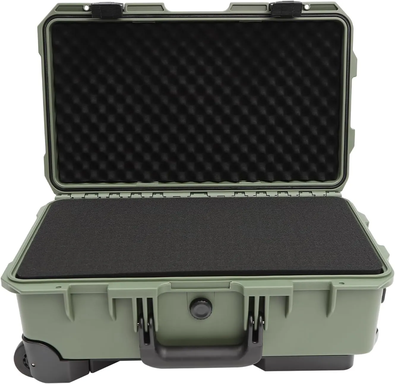 Protective Camera Case, 22" Wheeled Waterproof Protective Hard Case, 110 lbs Load Multi-purpose Transport Storage Box with Foam, Carry-on Trolley Case with Retractable Pull Handle, 14*9.3*22in Green