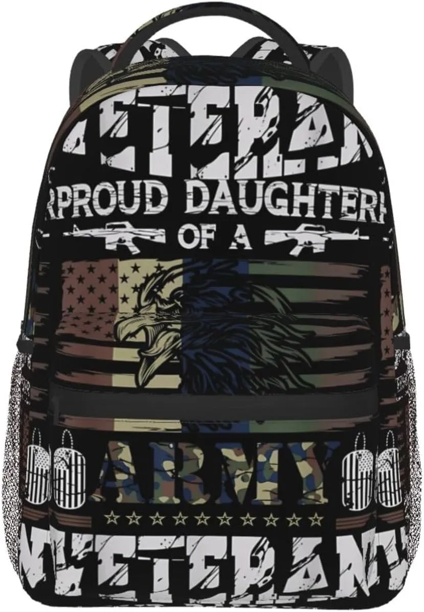 Proud Daughter Of A Army Veteran American Flag Backpack Casual Laptop Backpack Lightweight Double Shoulder Bag Travel Daypack For Women Men