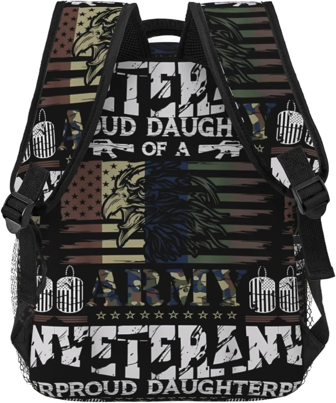 Proud Daughter Of A Army Veteran American Flag Backpack Casual Laptop Backpack Lightweight Double Shoulder Bag Travel Daypack For Women Men