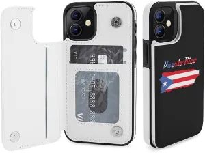 Puerto Rico Flag Map Flip Leather Case with Card Holder Kickstand Function Compatible for iPhone 12 Series