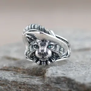 Puss in Boots Lucky Neko Cat Adjustable 925 Sterling Silver Ring
