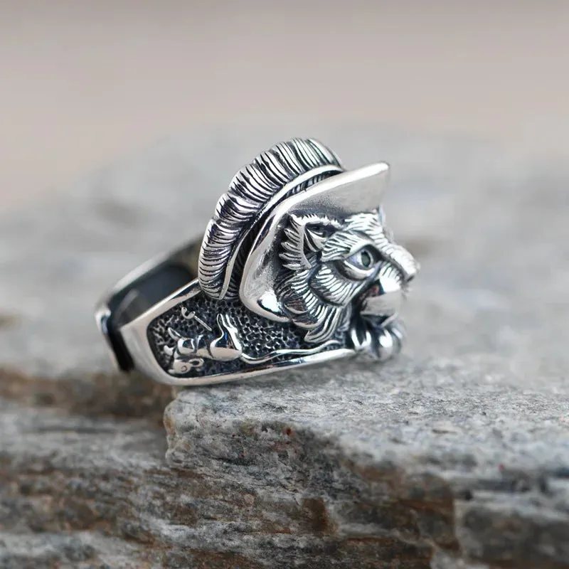 Puss in Boots Lucky Neko Cat Adjustable 925 Sterling Silver Ring