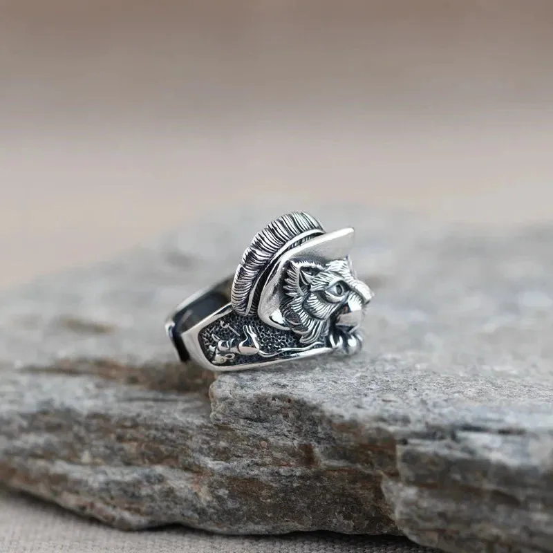 Puss in Boots Lucky Neko Cat Adjustable 925 Sterling Silver Ring