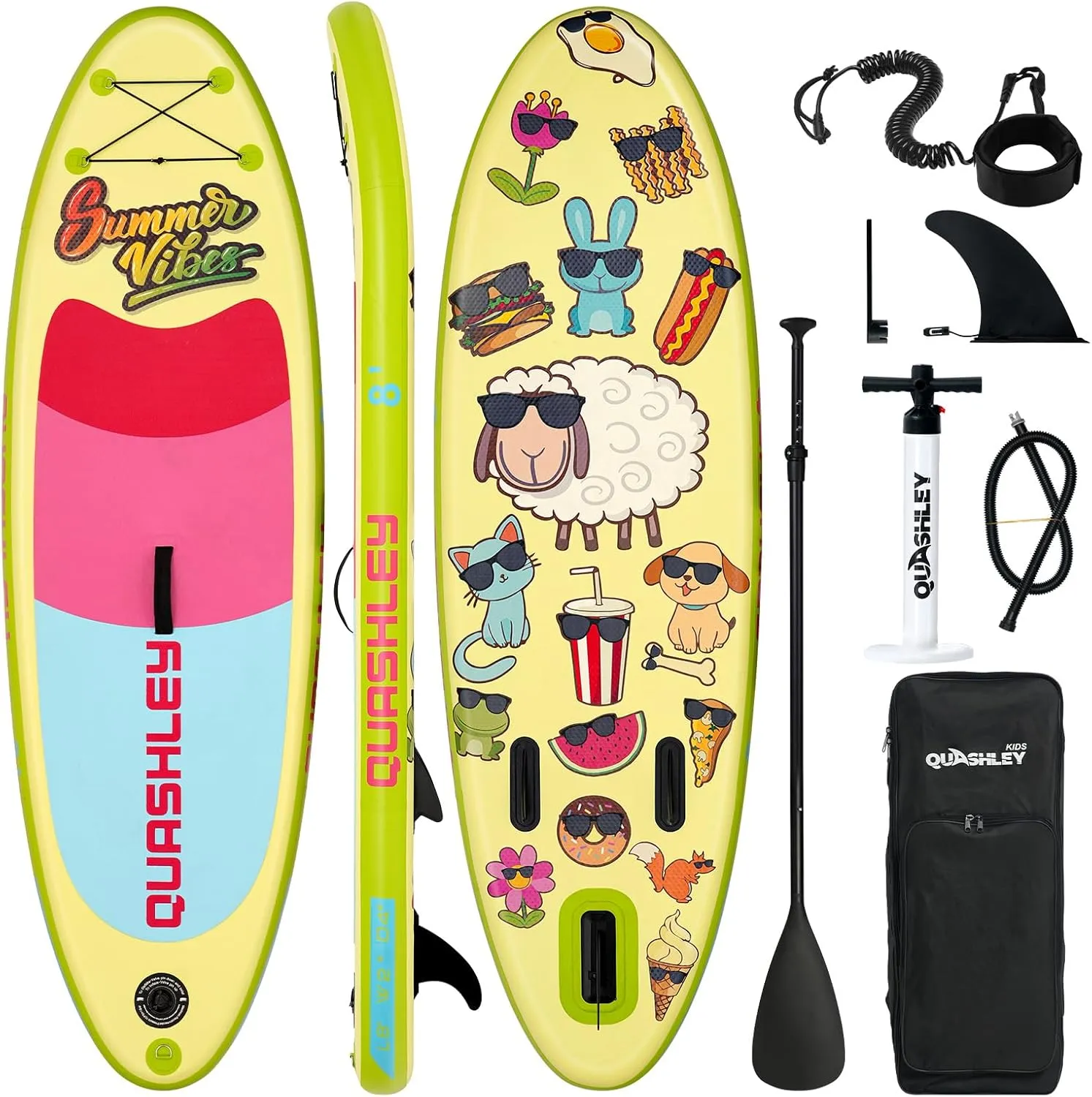 Quashley Kids Stand Up Paddle Board, Inflatable Paddleboards with Sup Board Accessories, Durable, Stable Design, Wide Non-Slip Deck, Hand Pump, Adjustable Aluminum Paddle,Surfboard Youth & Kids