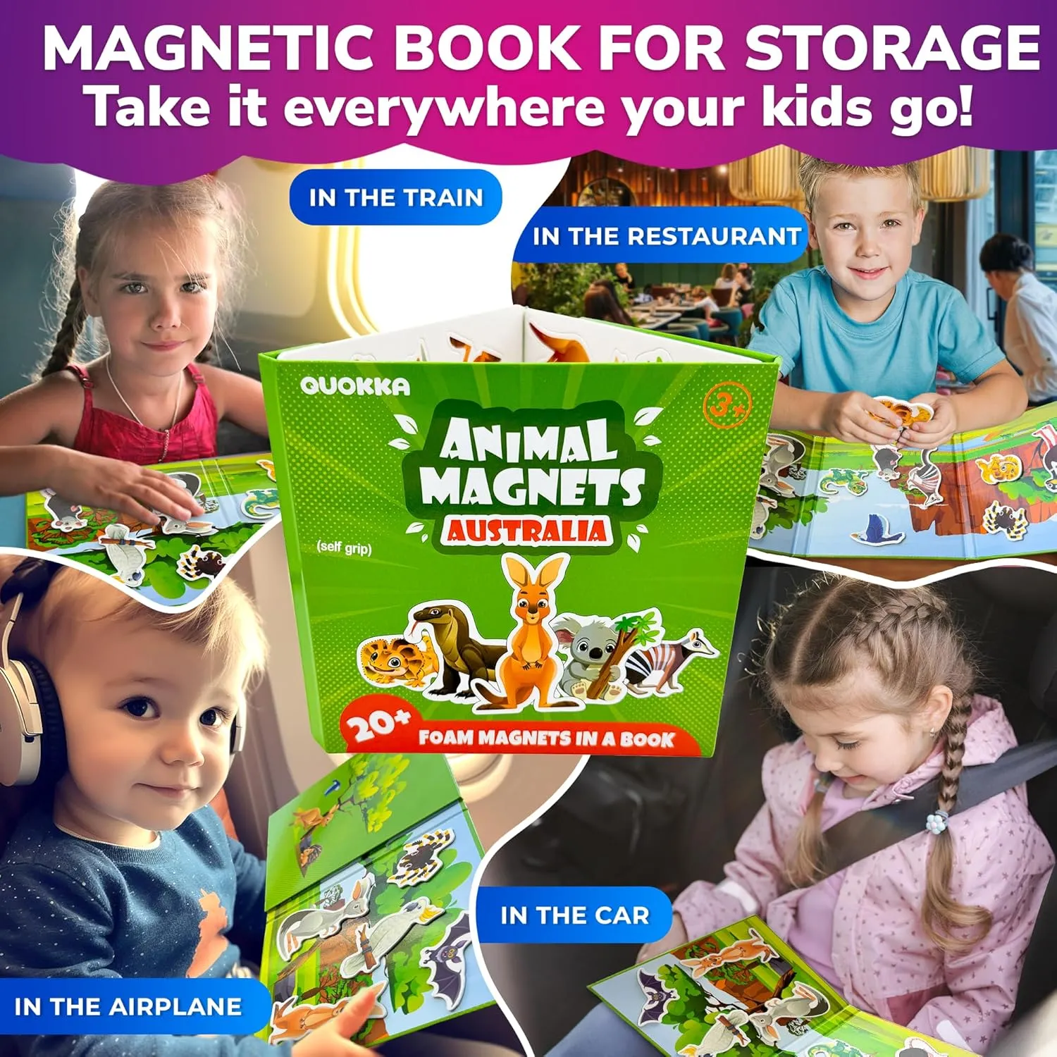 QUOKKA Travel Magnetic Puzzles for Toddlers 1-3 – 20 Pcs Australia Game with Extra-Long Play Book – Fun Travel Game Toy for Kids Ages 3-5 – Strong Magnets for Car Activities – Fun Toddler Puzzle 2-4