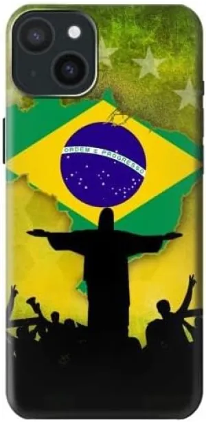 R2981 Brazil Football Soccer Map Flag Case Cover for iPhone 15 Plus