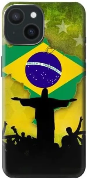 R2981 Brazil Football Soccer Map Flag Case Cover for iPhone 15