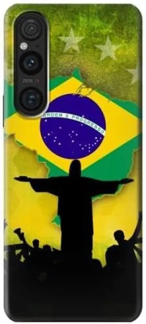 R2981 Brazil Football Soccer Map Flag Case Cover for Sony Xperia 1 V