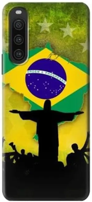 R2981 Brazil Football Soccer Map Flag Case Cover for Sony Xperia 10 V