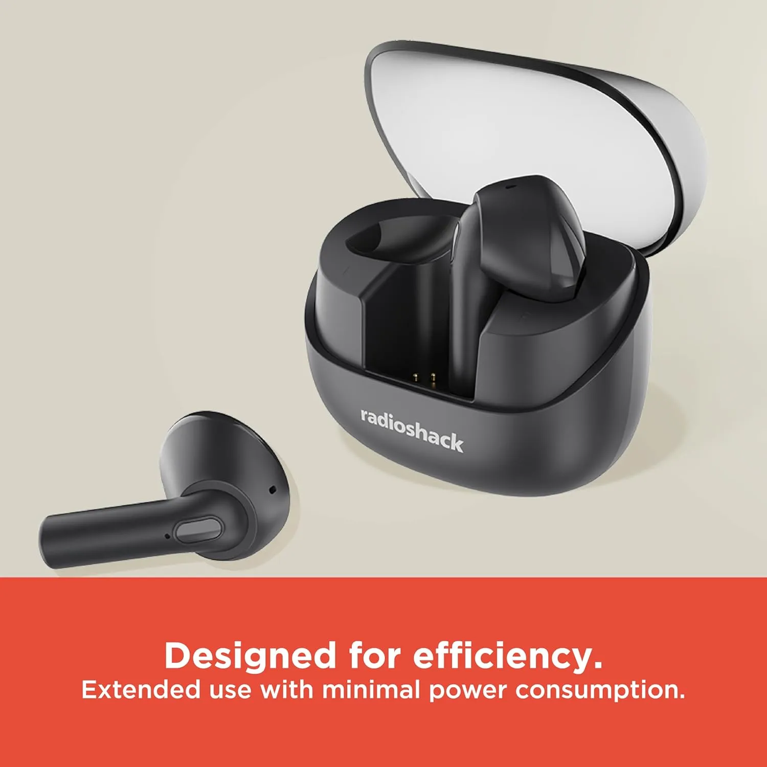 RadioShack Live Sound Wireless Bluetooth Earbuds with Noise Cancellation, IPX5 Waterproof (Black)
