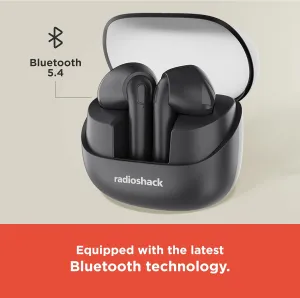 RadioShack Live Sound Wireless Bluetooth Earbuds with Noise Cancellation, IPX5 Waterproof (Black)