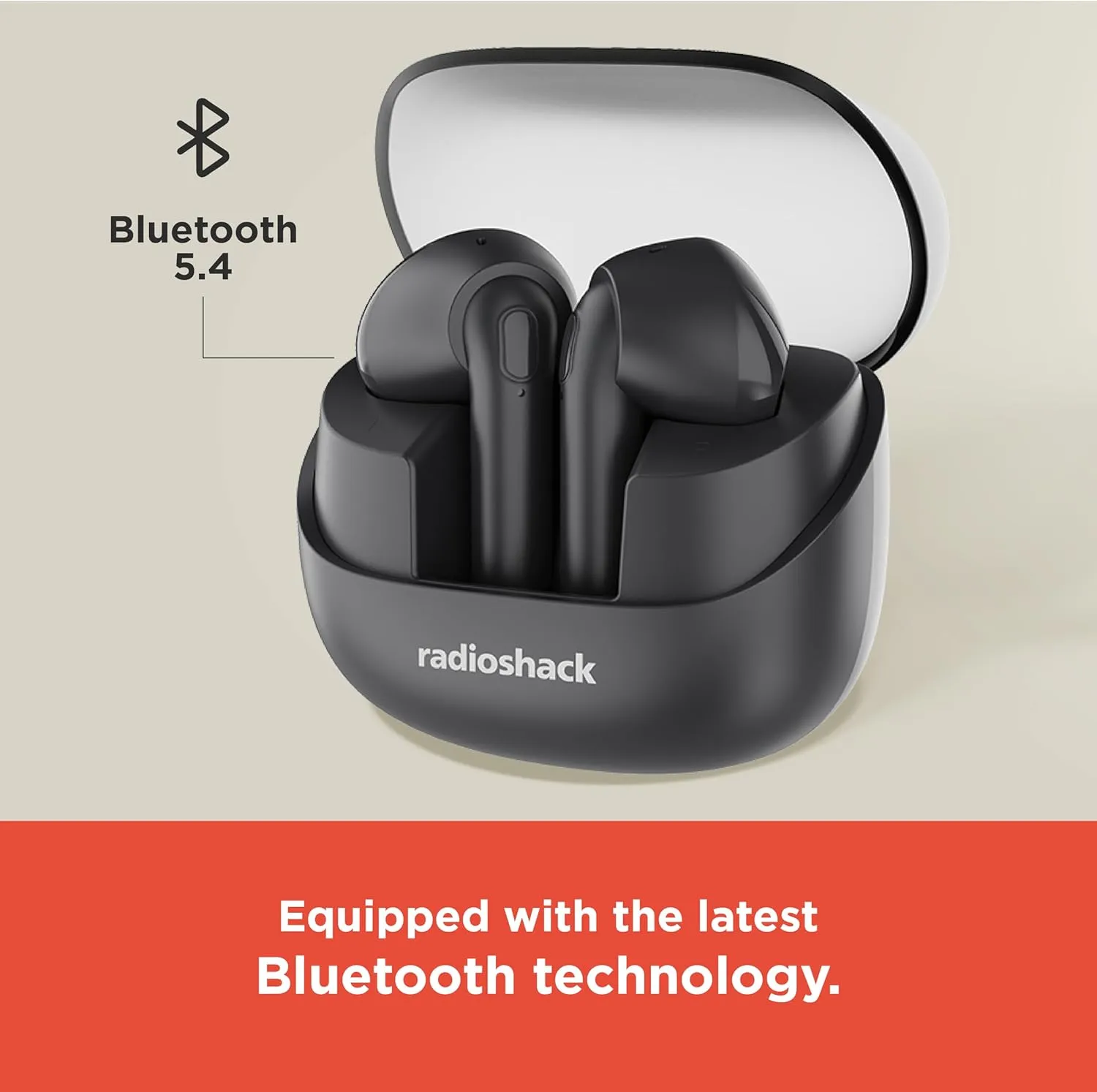 RadioShack Live Sound Wireless Bluetooth Earbuds with Noise Cancellation, IPX5 Waterproof (Black)