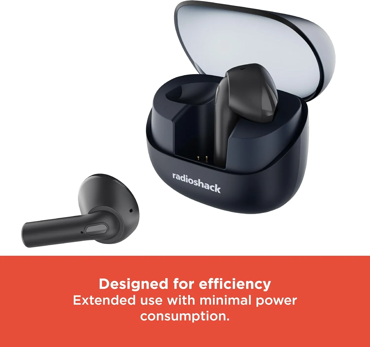 RadioShack Live Sound Wireless Bluetooth Earbuds with Noise Cancellation, IPX5 Waterproof (Navy Blue)