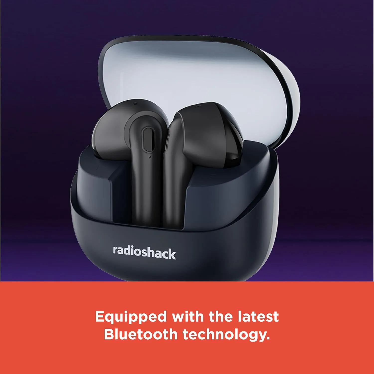 RadioShack Live Sound Wireless Bluetooth Earbuds with Noise Cancellation, IPX5 Waterproof (Navy Blue)