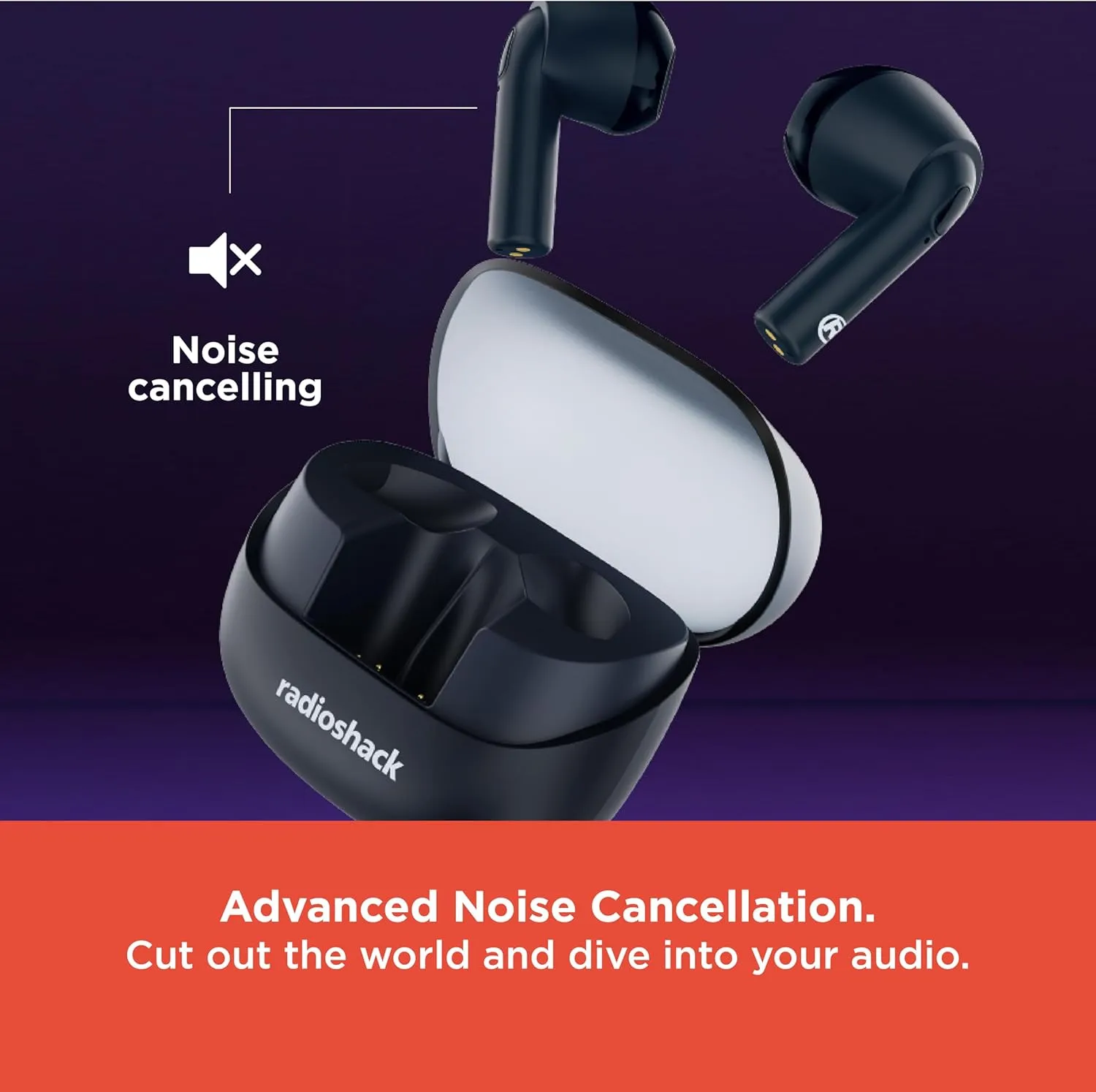 RadioShack Live Sound Wireless Bluetooth Earbuds with Noise Cancellation, IPX5 Waterproof (Navy Blue)