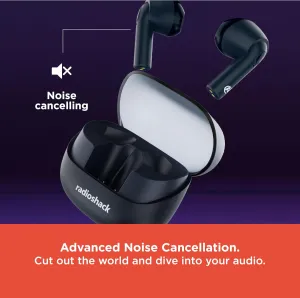RadioShack Live Sound Wireless Bluetooth Earbuds with Noise Cancellation, IPX5 Waterproof (Navy Blue)