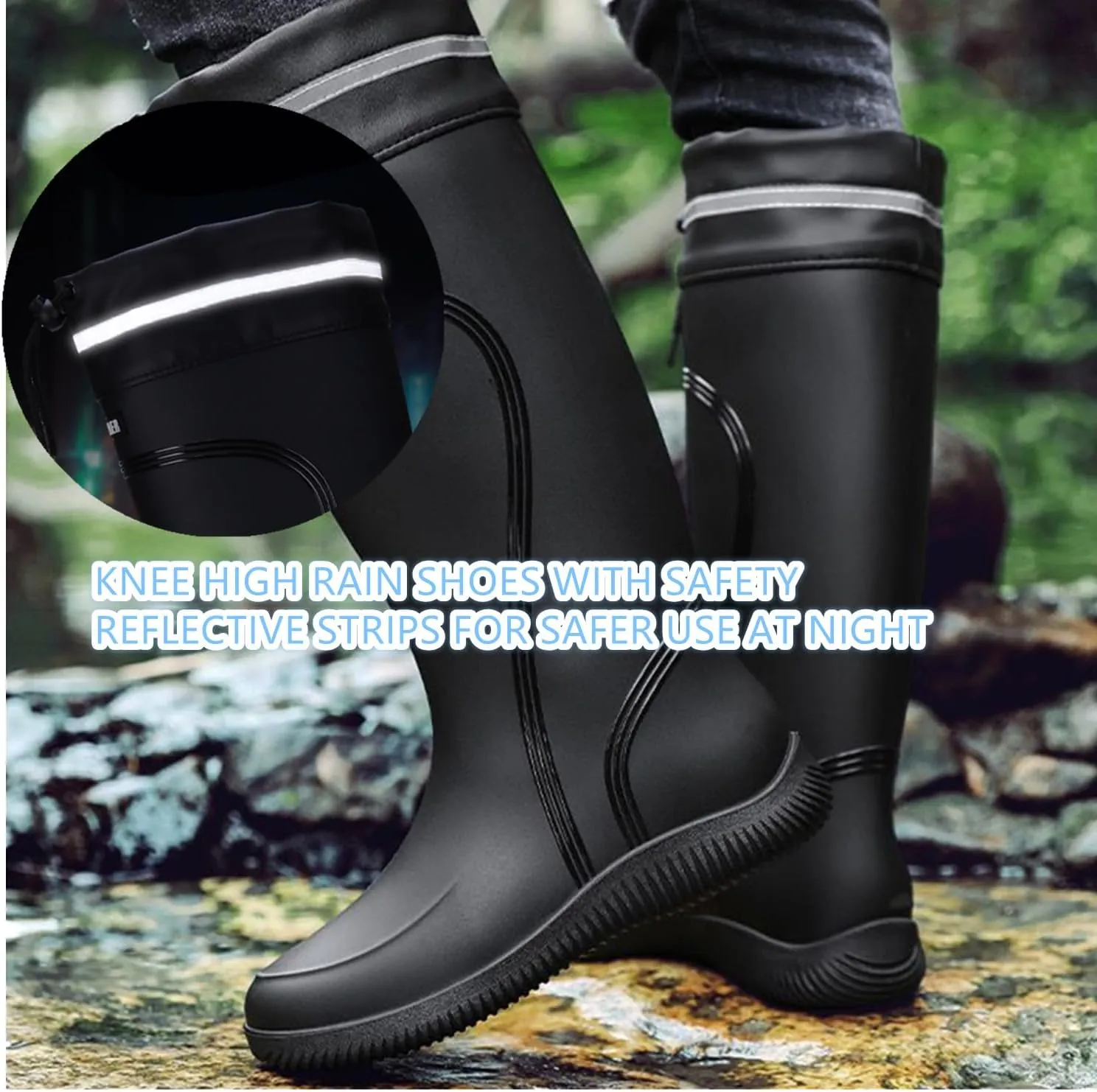 Rain Boots for Men Waterproof Mens Knee High with PVC Rubber Boots Mens Mud Boots, Comfort Lightweight Gardening Fishing Shoes for Yard Farm Outdoor Work