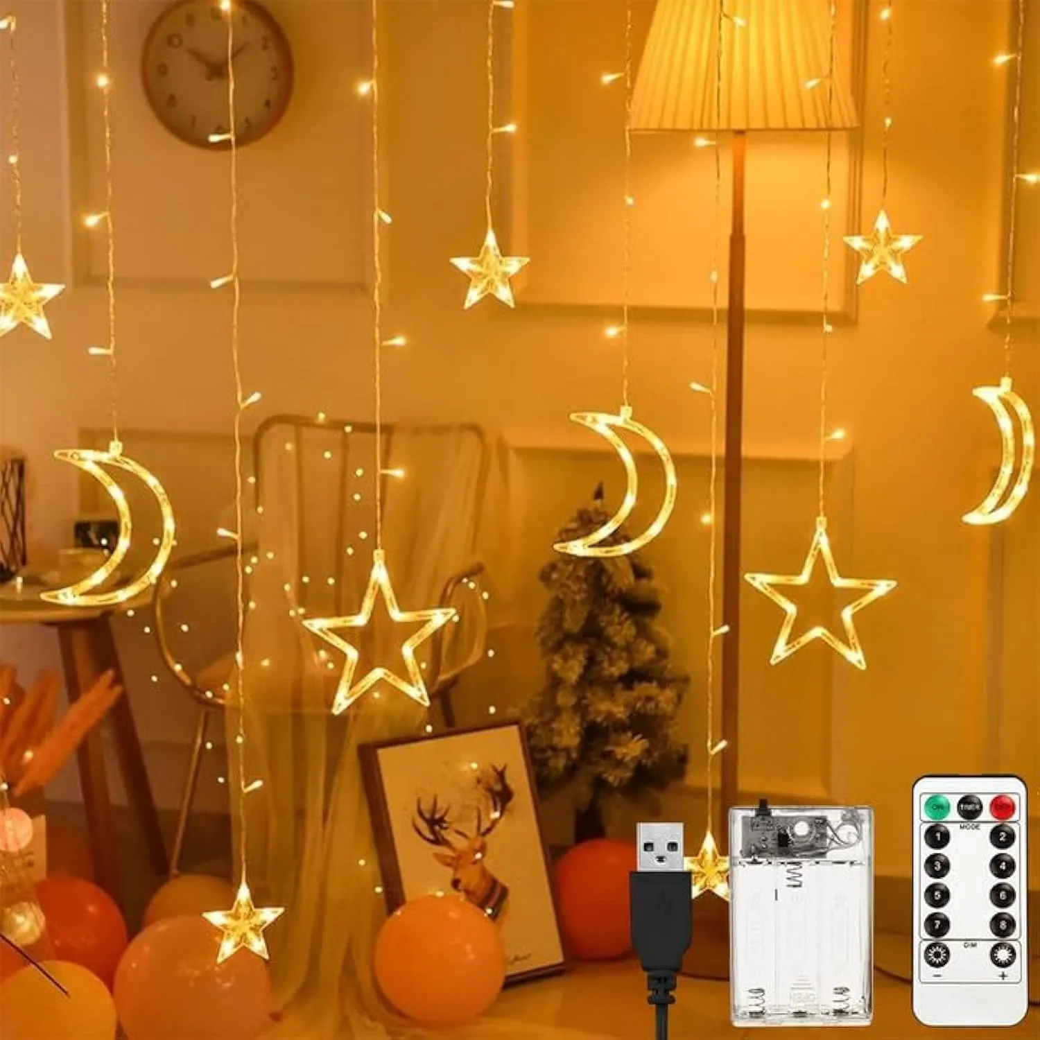 Ramadan String Light, Necomi 40LEDs Ramadan Decorations Lights with Remote, 8 Light Modes, Battery Powered, Star Moon Castle Lantern Fairy Light Decorations for Ramadan