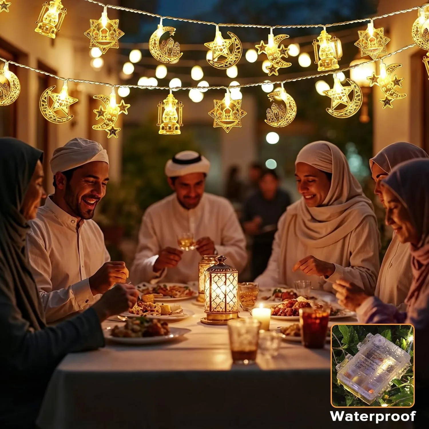 Ramadan String Light, Necomi 40LEDs Ramadan Decorations Lights with Remote, 8 Light Modes, Battery Powered, Star Moon Castle Lantern Fairy Light Decorations for Ramadan