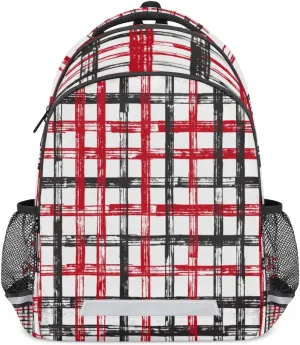 Red Black Plaid Backpack Modern Pattern Lightweight Backpack with Reflective Strip Travel Bag Casual Daypack Laptop Backpack