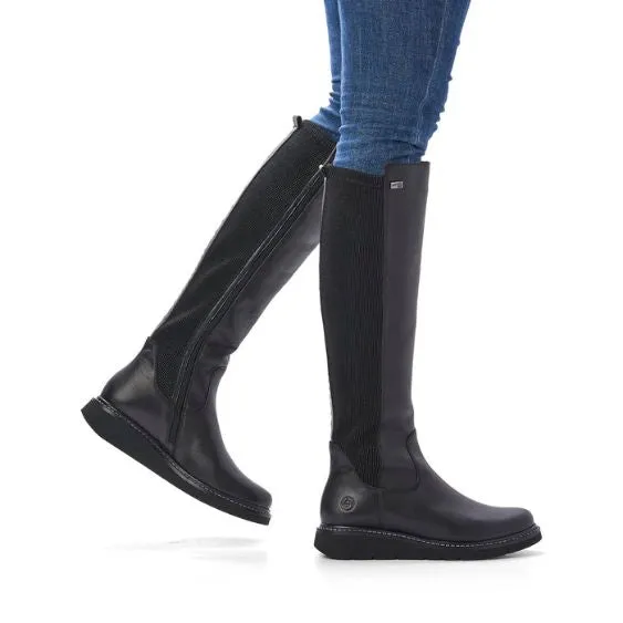 Remonte Odeon Black Stretch Back Long Leather Boot