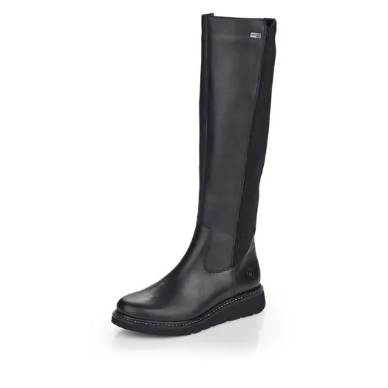 Remonte Odeon Black Stretch Back Long Leather Boot