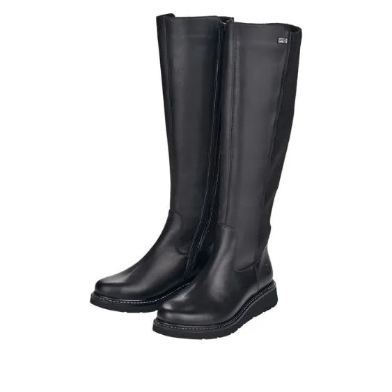 Remonte Odeon Black Stretch Back Long Leather Boot