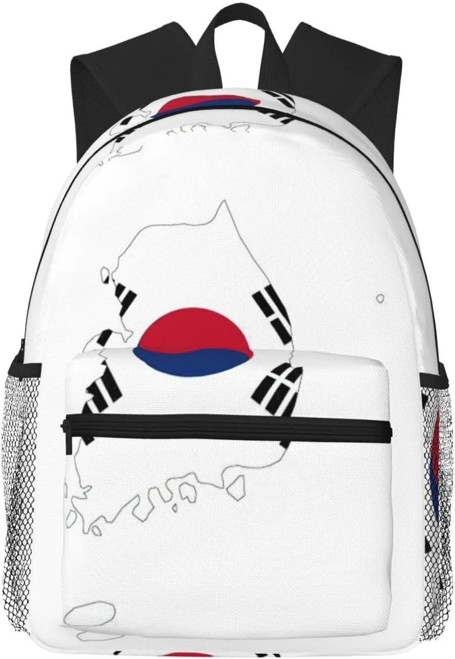 Republic of Korea Flag Map College Backpack For Women Men,Lightweight Travel Bag Backpack With Pockets for Women Men