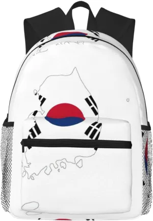 Republic of Korea Flag Map College Backpack For Women Men,Lightweight Travel Bag Backpack With Pockets for Women Men