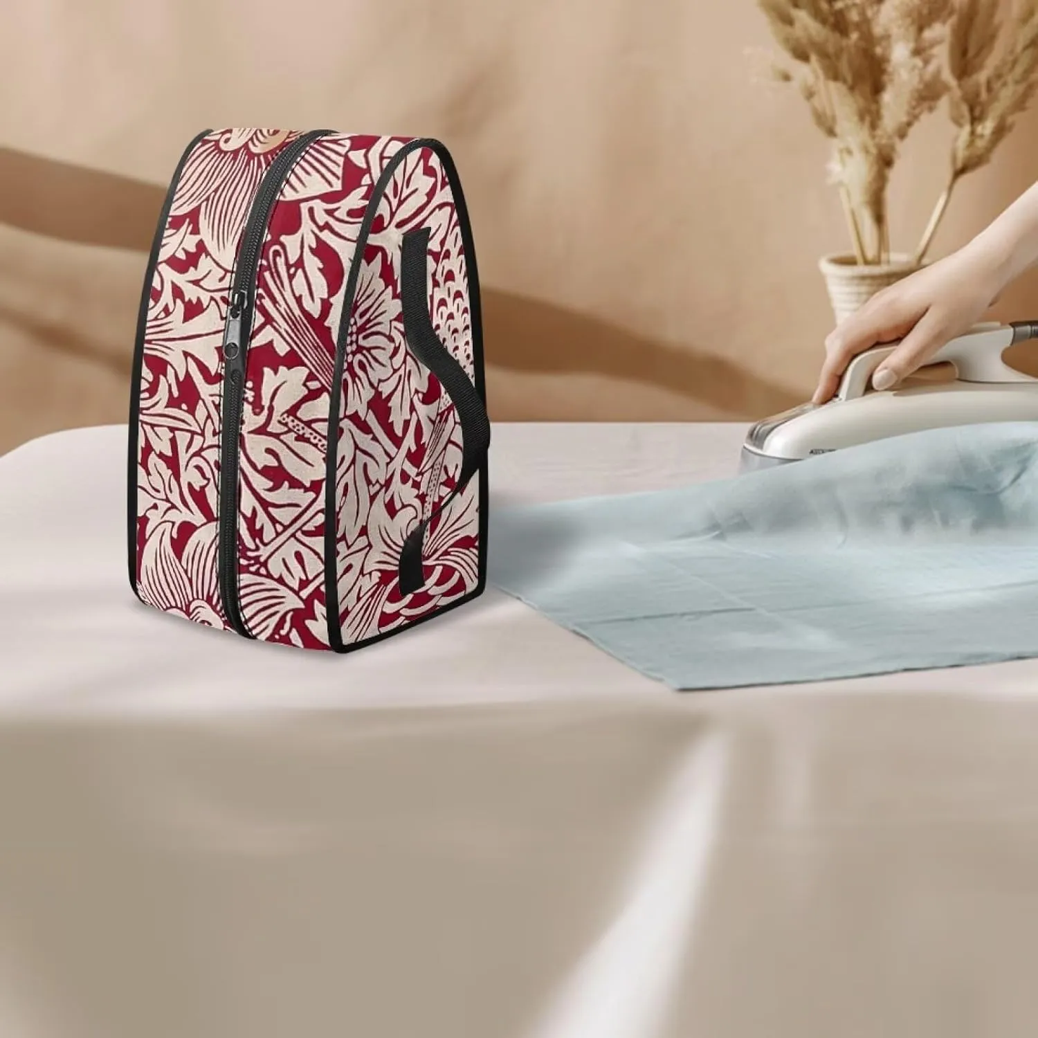 Retro William Morris Print Iron Carry Case with Handle & Zipper – Portable Iron Storage Bag for Travel, Universal for Most Irons, Durable & Wear-resistant, Case Only, (11.8x6.69x5.5 In)
