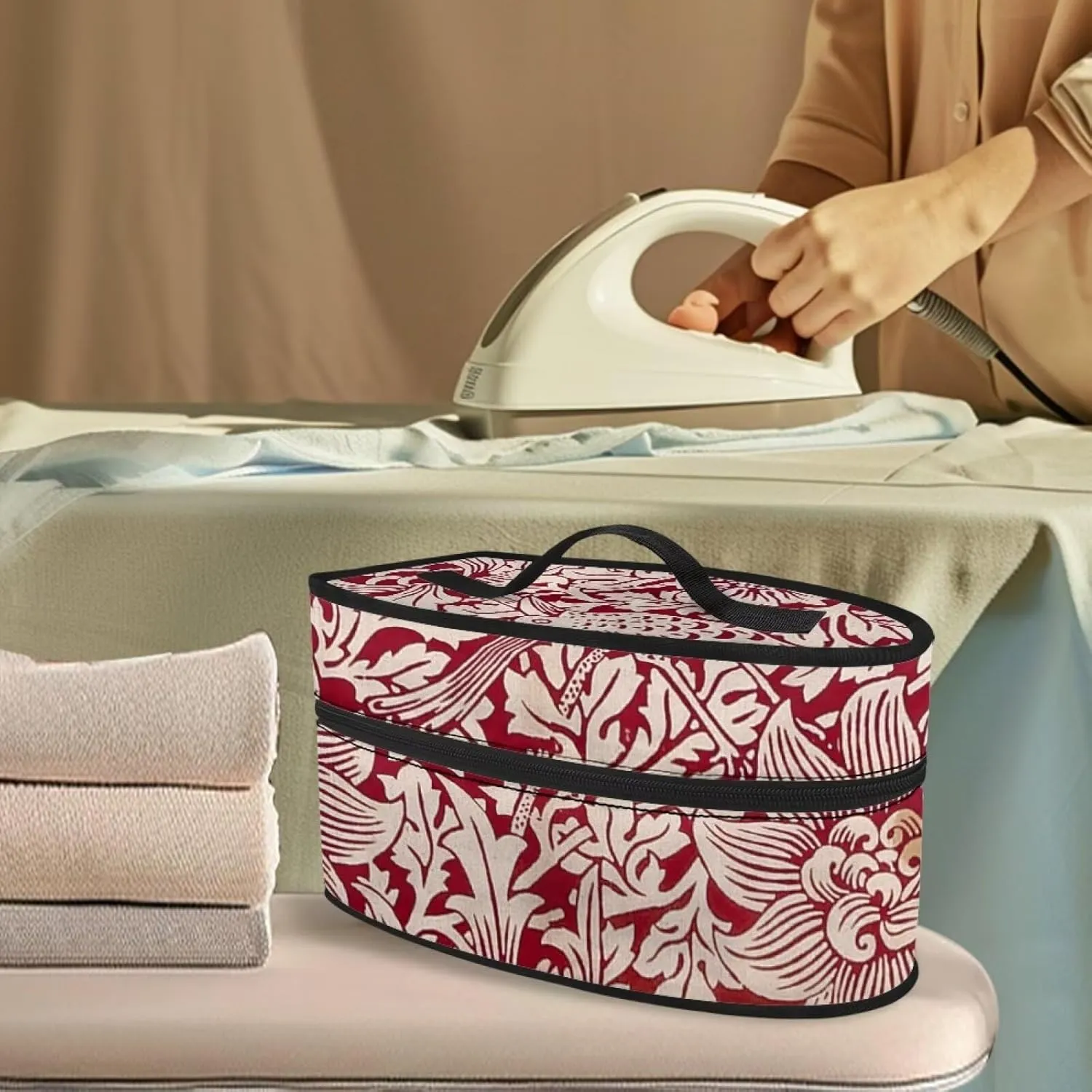 Retro William Morris Print Iron Carry Case with Handle & Zipper – Portable Iron Storage Bag for Travel, Universal for Most Irons, Durable & Wear-resistant, Case Only, (11.8x6.69x5.5 In)