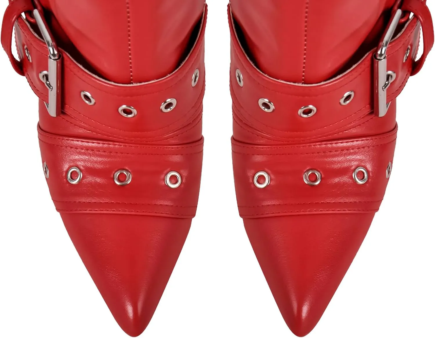 richealnini Women's Sexy Pointed Toe Thigh High Boots Side Zip Up Stretchy Over the Knee High Boots Buckle Stiletto Heels Party Dress