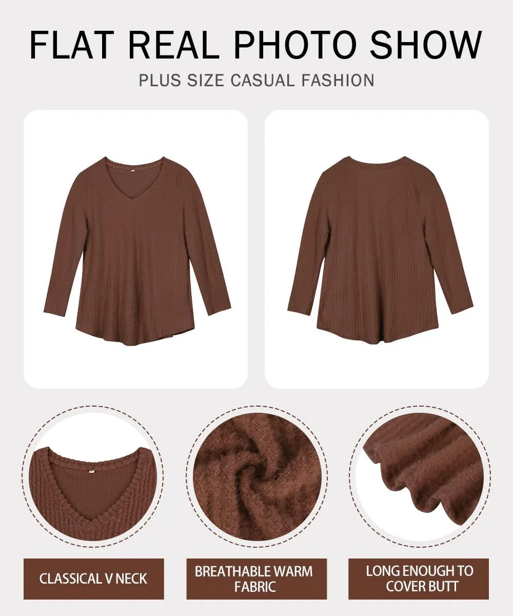 RITERA Plus Size Tops for Women Long Sleeve V/Cowl Neck Lightweight Sweatshirts Pullover Tunics Sweaters Fall Winter XL-5XL