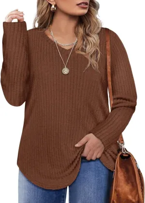 RITERA Plus Size Tops for Women Long Sleeve V/Cowl Neck Lightweight Sweatshirts Pullover Tunics Sweaters Fall Winter XL-5XL
