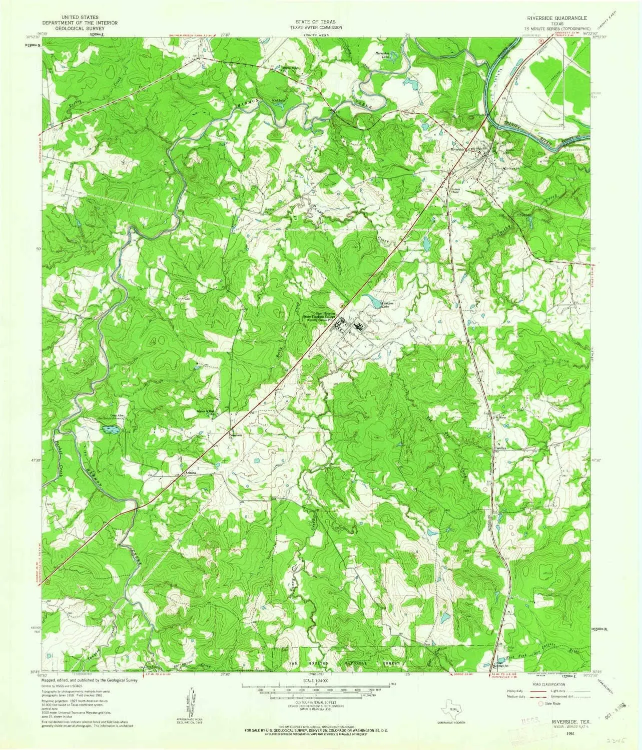 Riverside TX topo map, 1:24000 Scale, 7.5 X 7.5 Minute, Historical, 1961, Updated 1962, 26.9 x 23 in