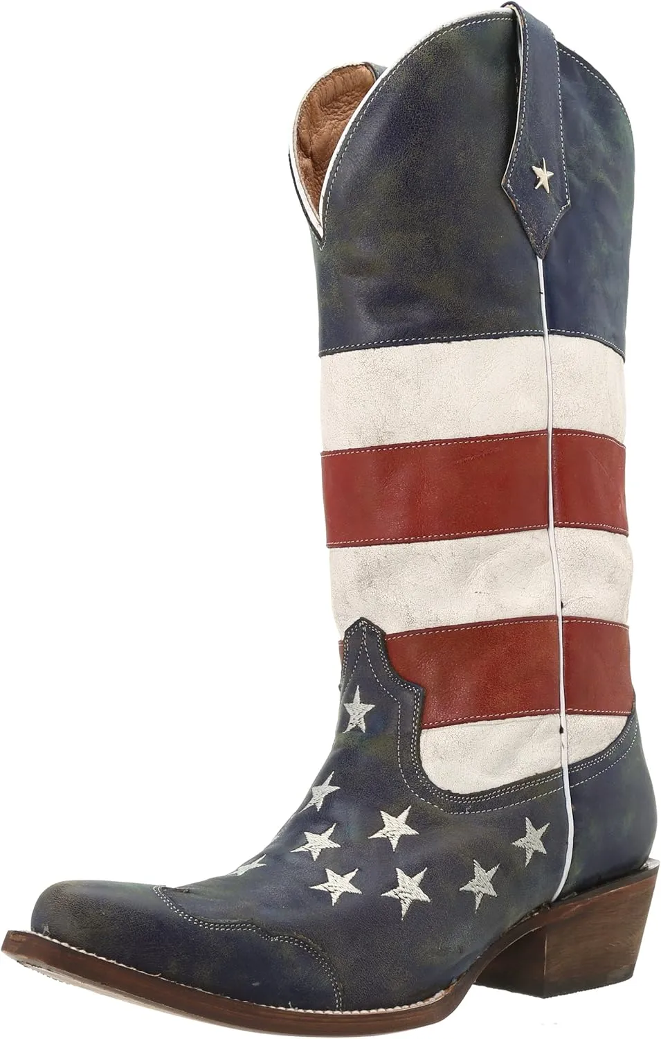 ROPER Womens American Beauty Distressed Round Toe Western Cowboy Boots Ankle Low Heel 1-2" - Brown